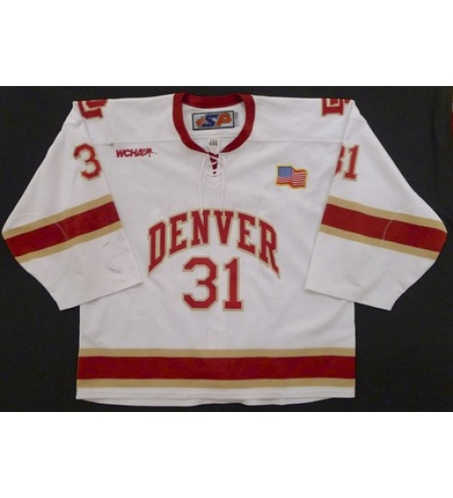 Custom NCAA 2010-11 Denver Pioneers 31 Juho Olkinuora Hockey Jersey Home White